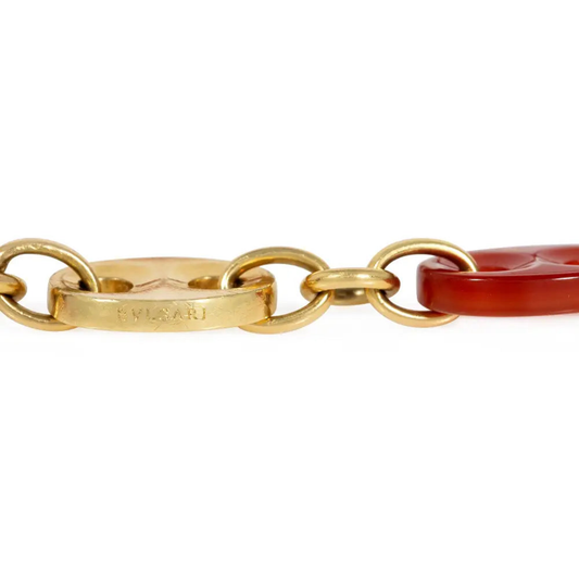 Bulgari Italy 1970s 18KT Yellow Gold Carnelian Agate Necklace signature