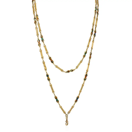 Victorian 18KT Yellow Gold Enamel Necklace front