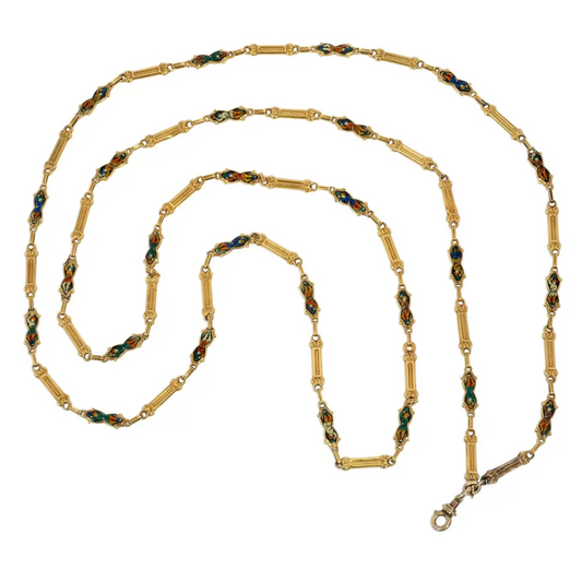 Victorian 18KT Yellow Gold Enamel Necklace front