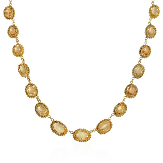 French Victorian 18KT Yellow Gold Topaz Necklace front