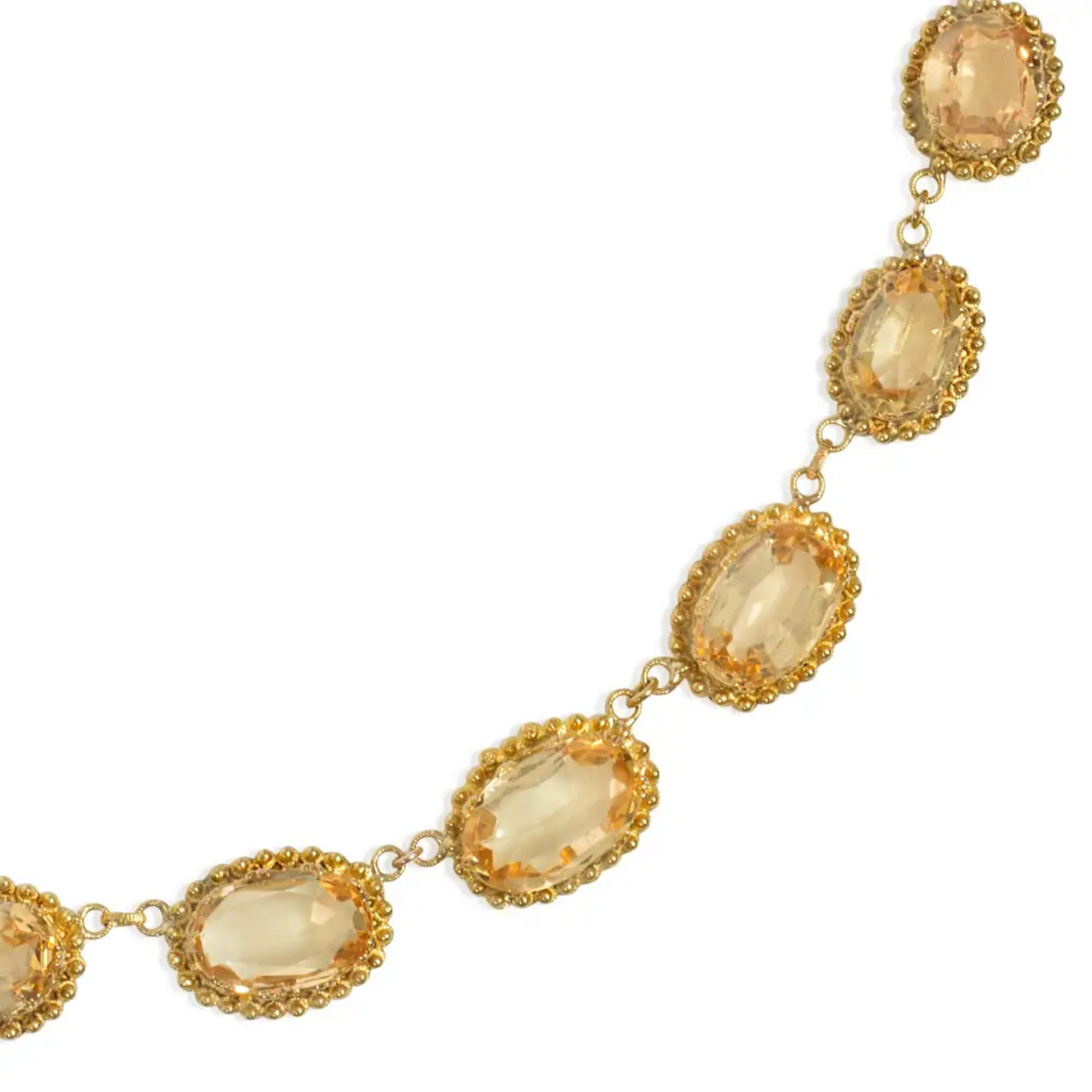 French Victorian 18KT Yellow Gold Topaz Necklace close-up