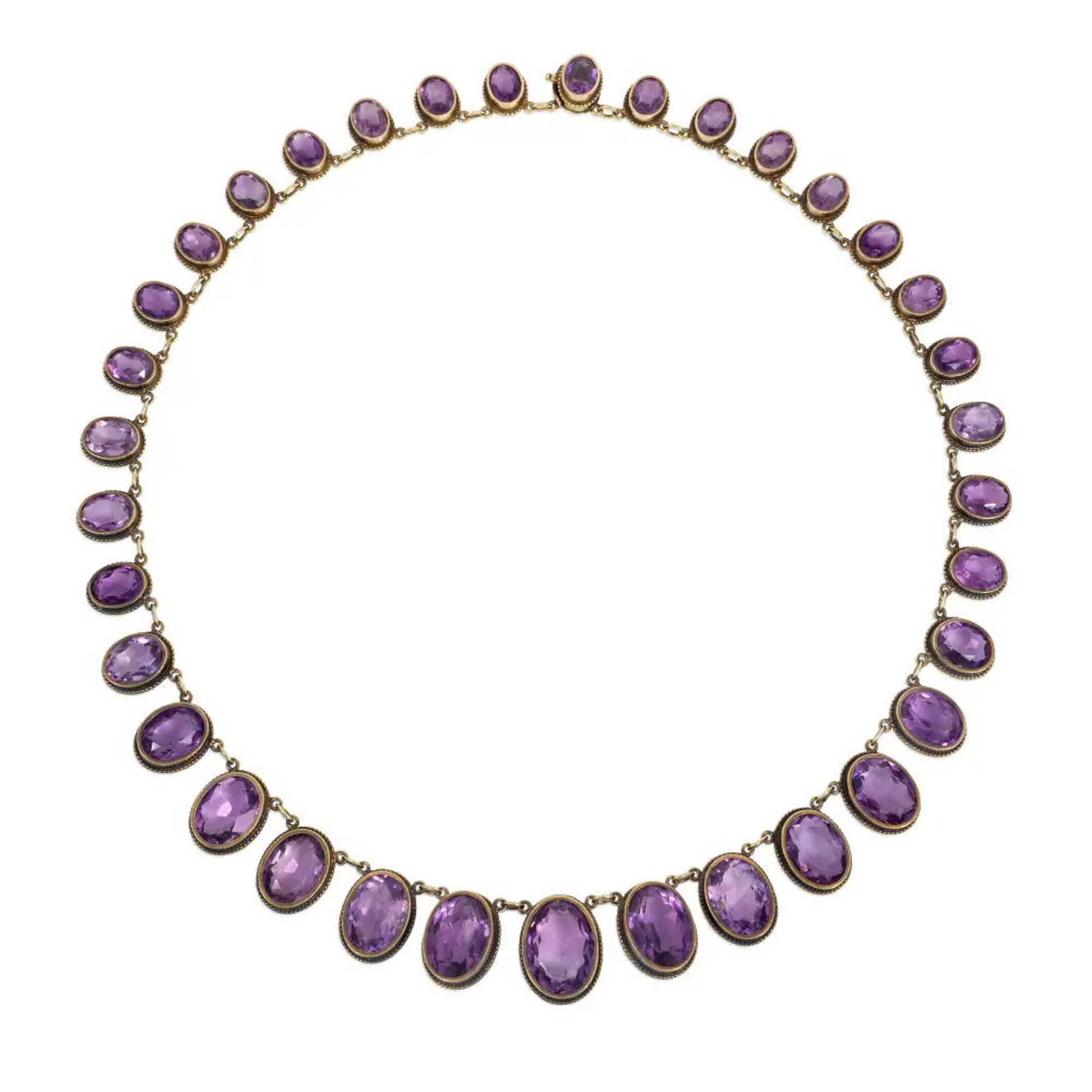 Yugoslavian Victorian 14KT Yellow Gold Amethyst Necklace front