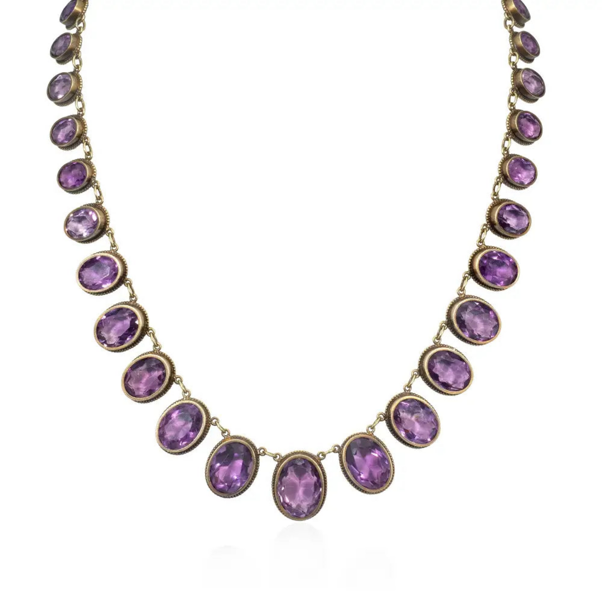 Yugoslavian Victorian 14KT Yellow Gold Amethyst Necklace front