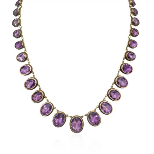 Yugoslavian Victorian 14KT Yellow Gold Amethyst Necklace front