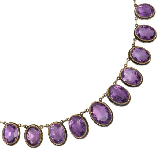 Yugoslavian Victorian 14KT Yellow Gold Amethyst Necklace close-up