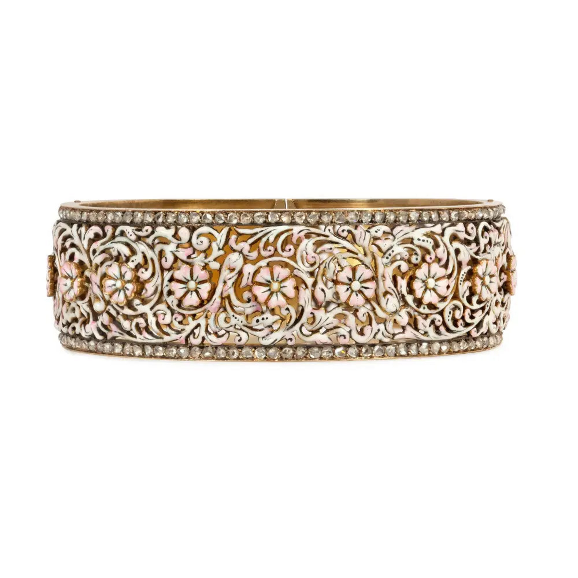 French Victorian Silver & 18KT Yellow Gold Enamel Bracelet front