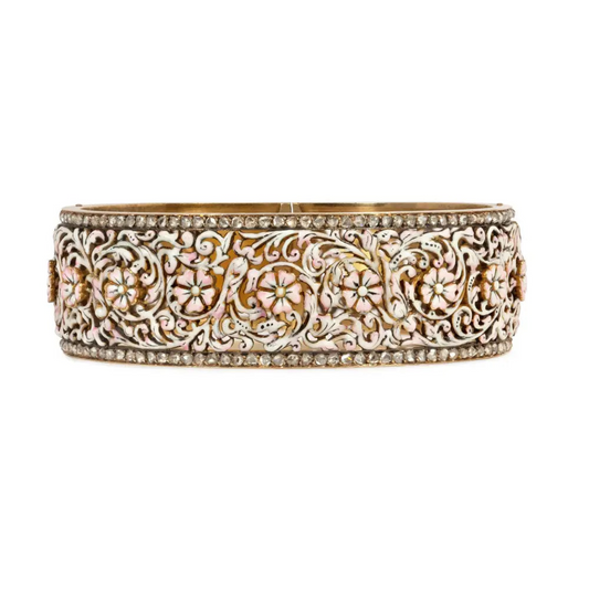 French Victorian Silver & 18KT Yellow Gold Enamel Bracelet front