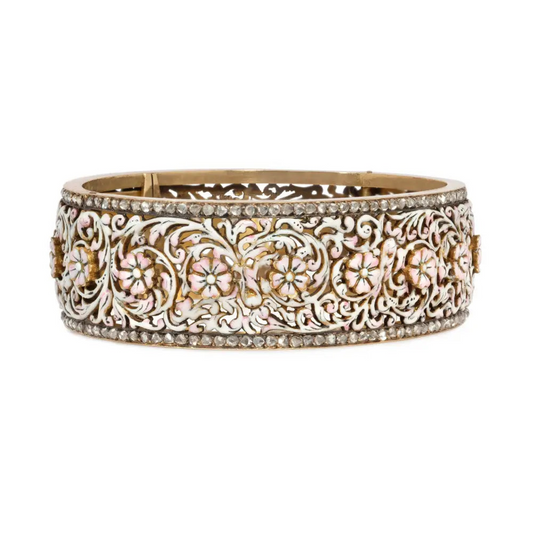 French Victorian Silver & 18KT Yellow Gold Enamel Bracelet side