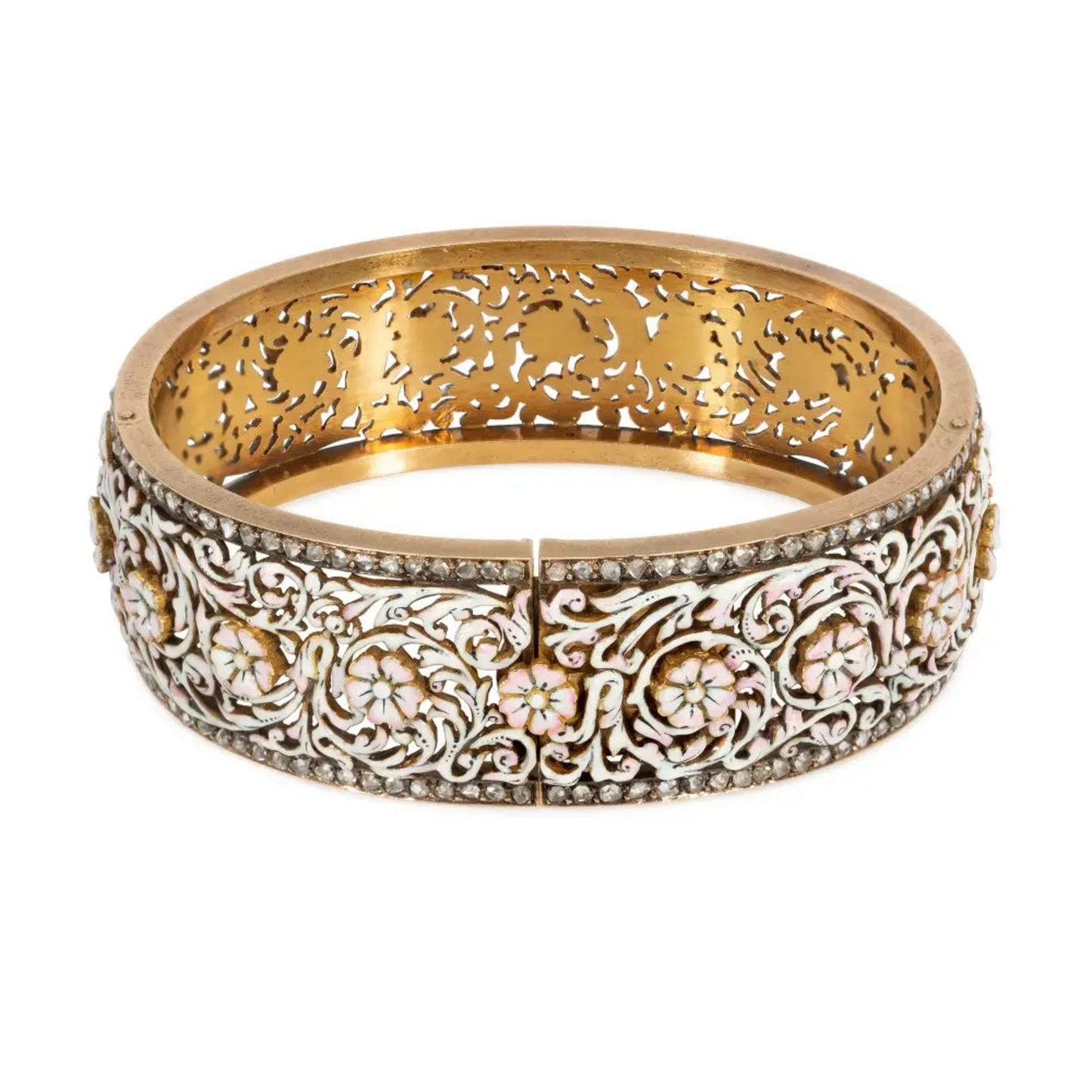 French Victorian Silver & 18KT Yellow Gold Enamel Bracelet back