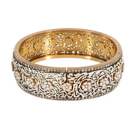 French Victorian Silver & 18KT Yellow Gold Enamel Bracelet back