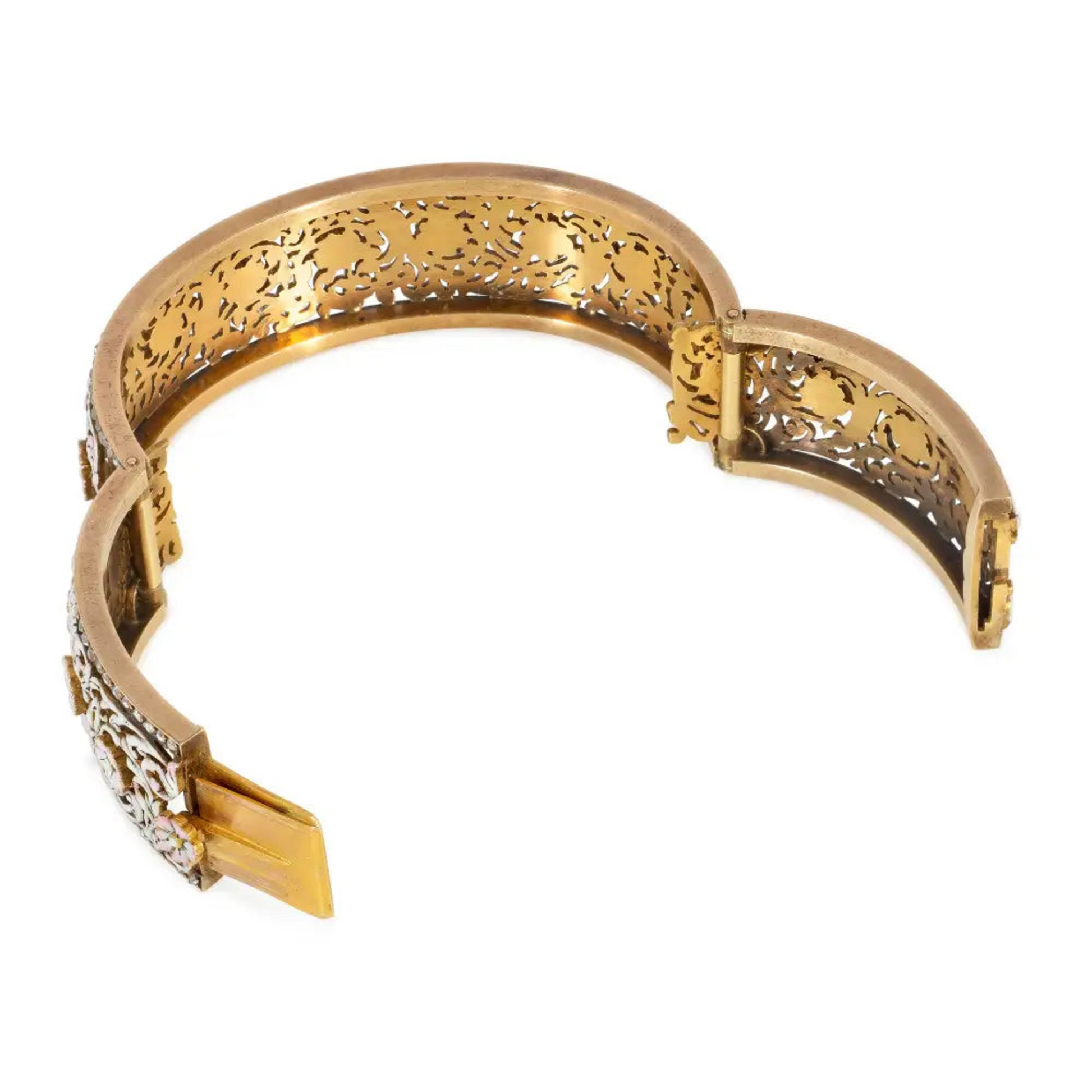 French Victorian Silver & 18KT Yellow Gold Enamel Bracelet back