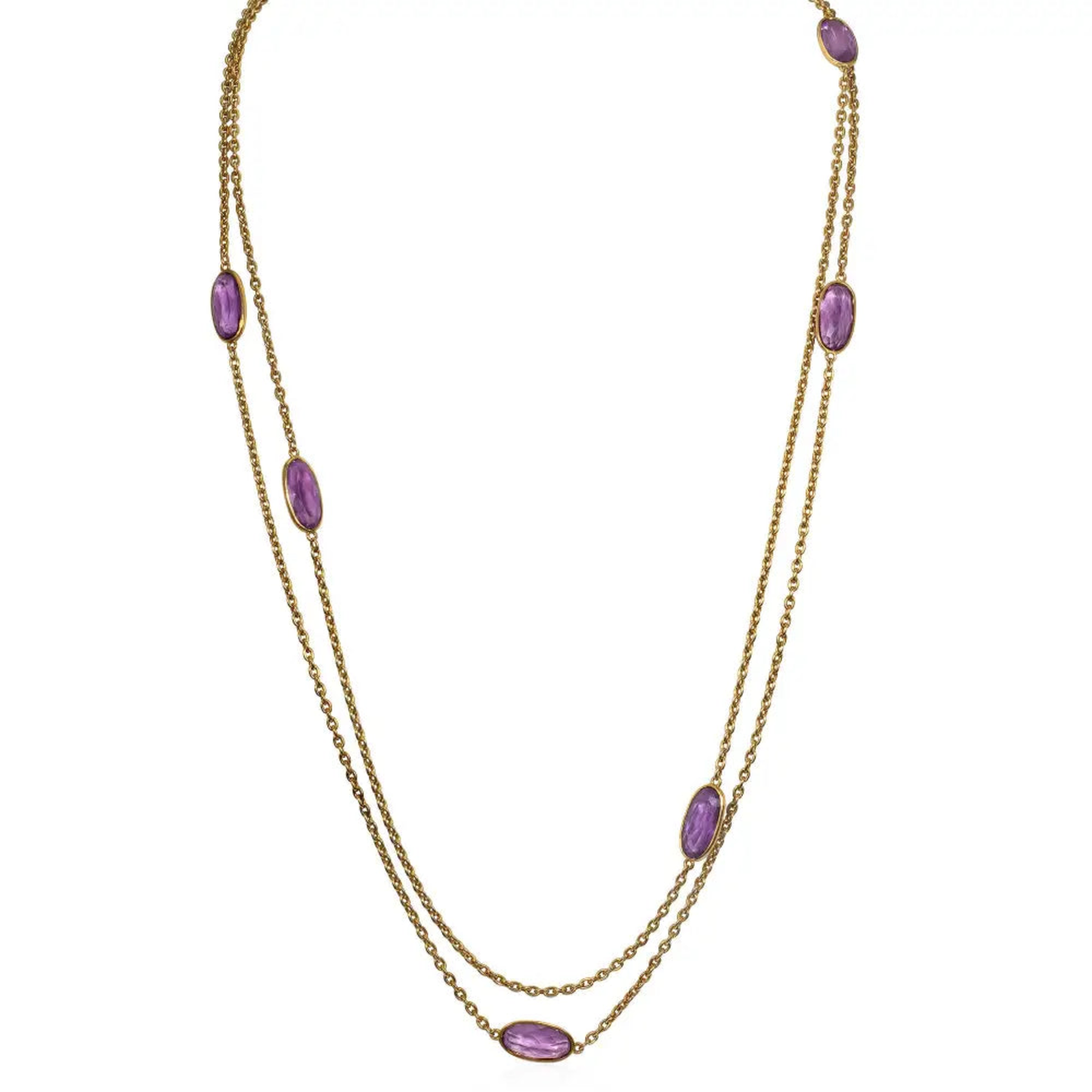 Edwardian 14KT Yellow Gold Amethyst Necklace front