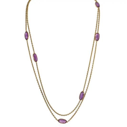 Edwardian 14KT Yellow Gold Amethyst Necklace front