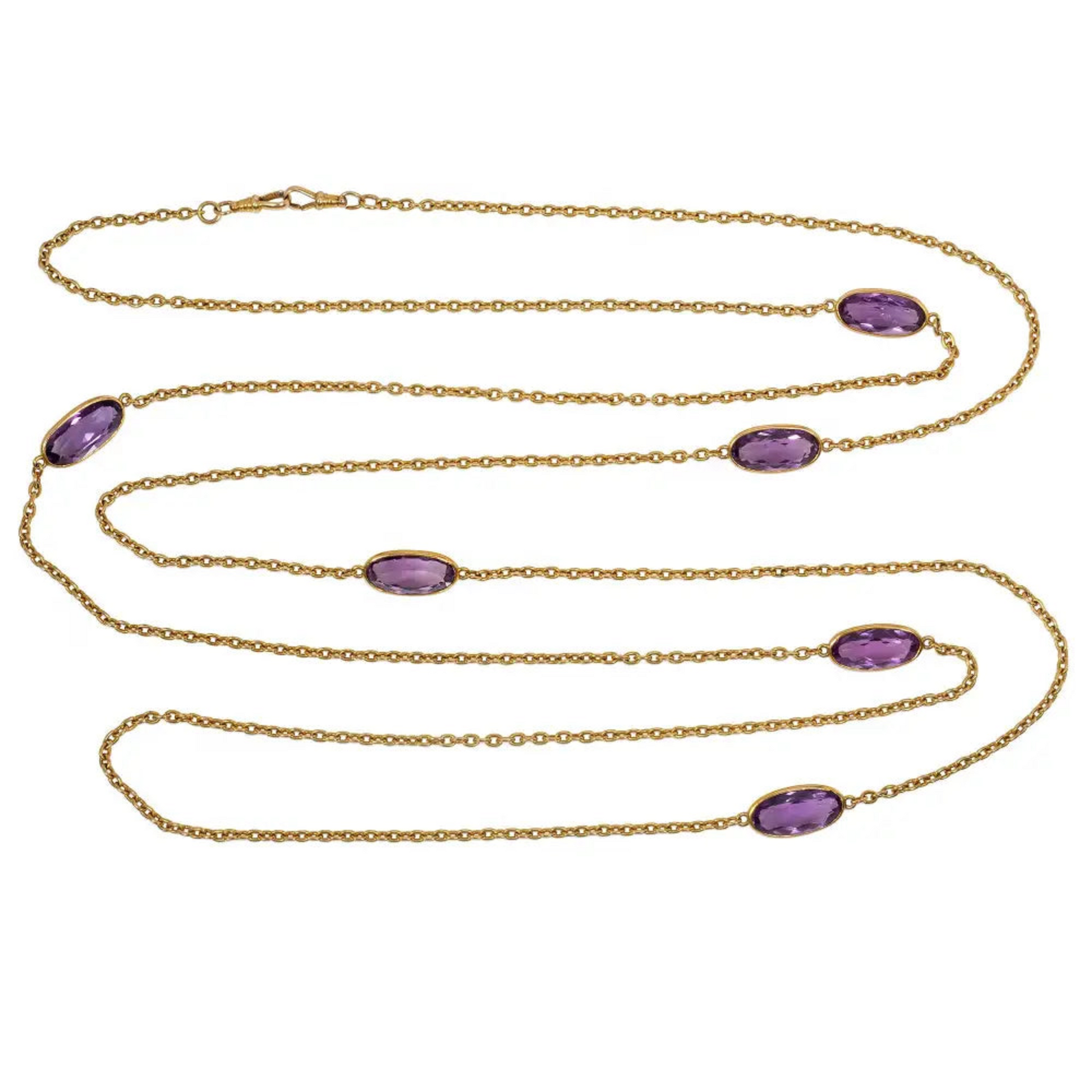 Edwardian 14KT Yellow Gold Amethyst Necklace front
