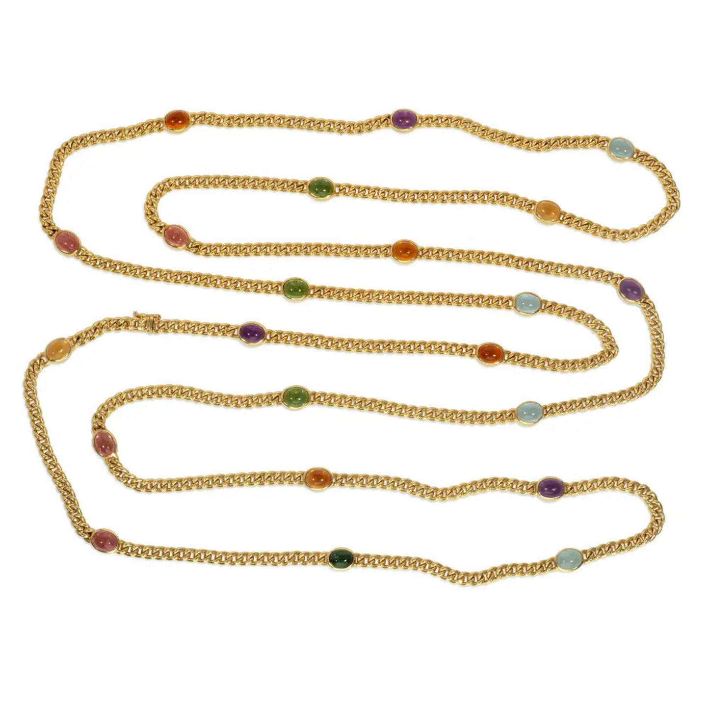 Austrian 1980s 18KT Yellow Gold Amethyst, Aquamarine, Citrine, Peridot & Tourmaline Necklace front
