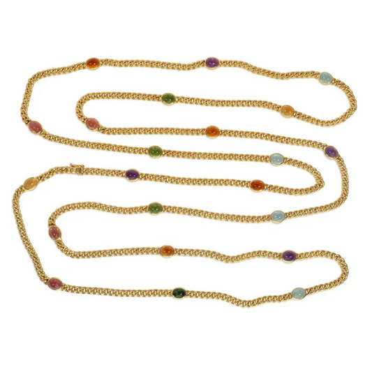 Austrian 1980s 18KT Yellow Gold Amethyst, Aquamarine, Citrine, Peridot & Tourmaline Necklace front