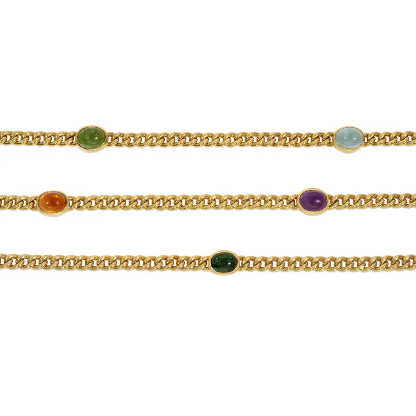 Austrian 1980s 18KT Yellow Gold Amethyst, Aquamarine, Citrine, Peridot & Tourmaline Necklace close-up