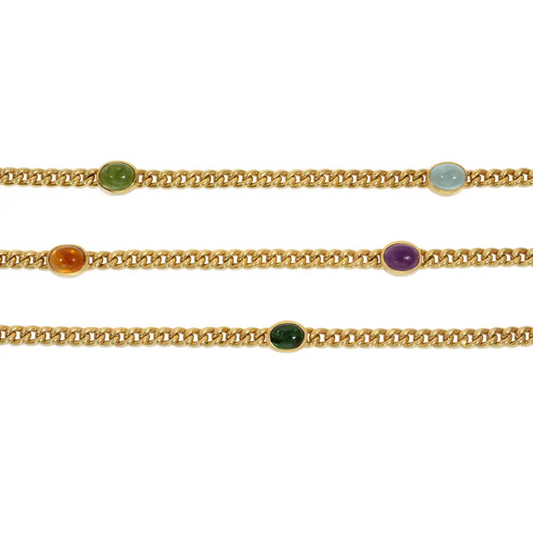 Austrian 1980s 18KT Yellow Gold Amethyst, Aquamarine, Citrine, Peridot & Tourmaline Necklace close-up