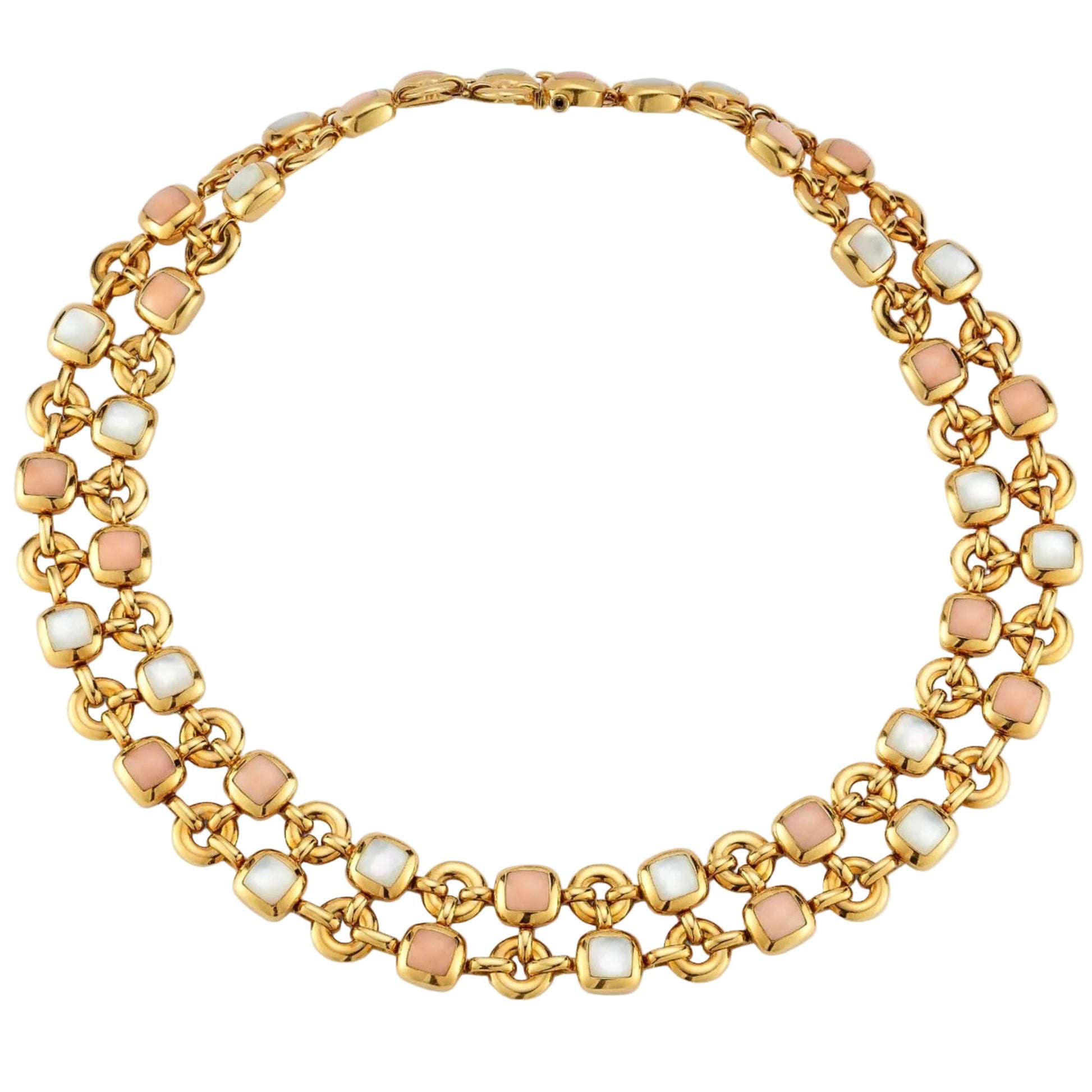 Van Cleef & Arpels 1950s 18KT Yellow Gold Coral & Mother of Pearl Necklace front