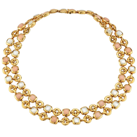 Van Cleef & Arpels 1950s 18KT Yellow Gold Coral & Mother of Pearl Necklace front
