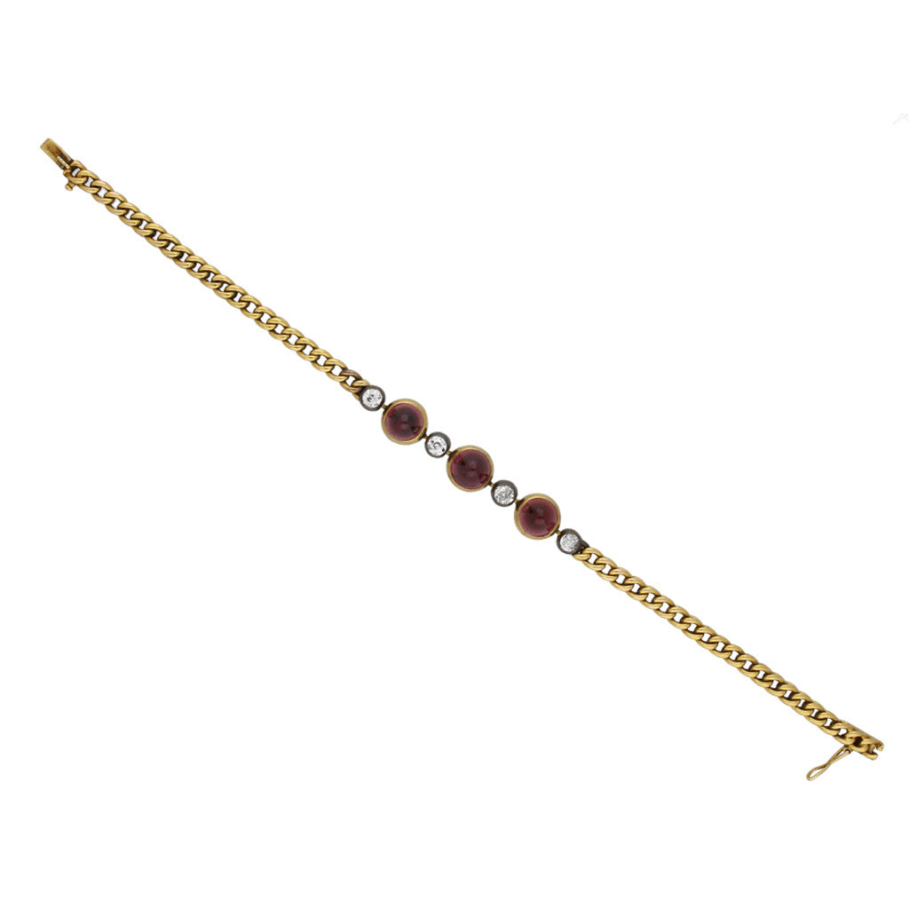 French Victorian Silver & 18KT Yellow Gold Garnet & Diamond Bracelet front