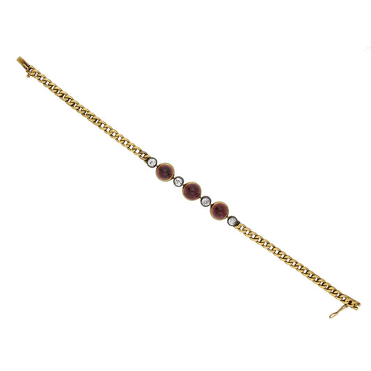 French Victorian Silver & 18KT Yellow Gold Garnet & Diamond Bracelet front