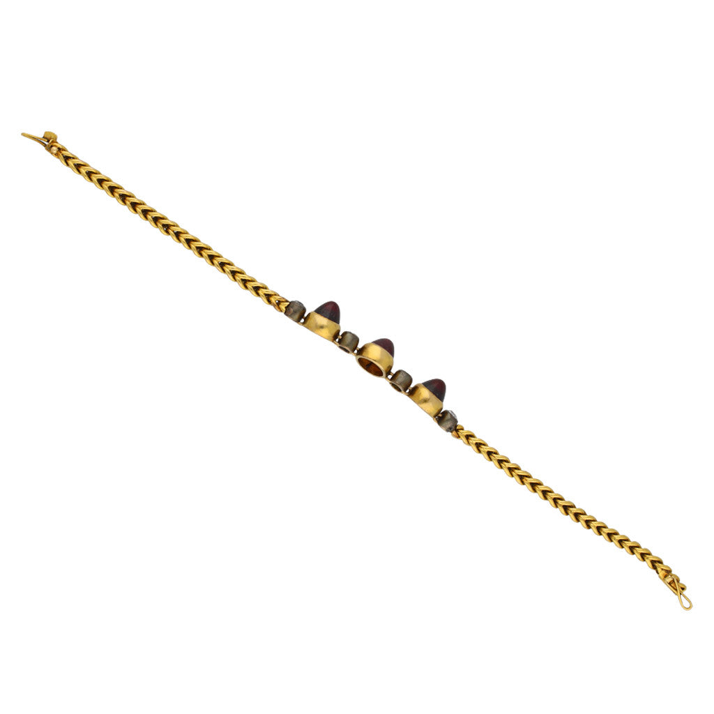 French Victorian Silver & 18KT Yellow Gold Garnet & Diamond Bracelet side