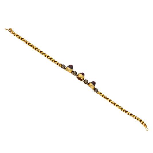 French Victorian Silver & 18KT Yellow Gold Garnet & Diamond Bracelet side