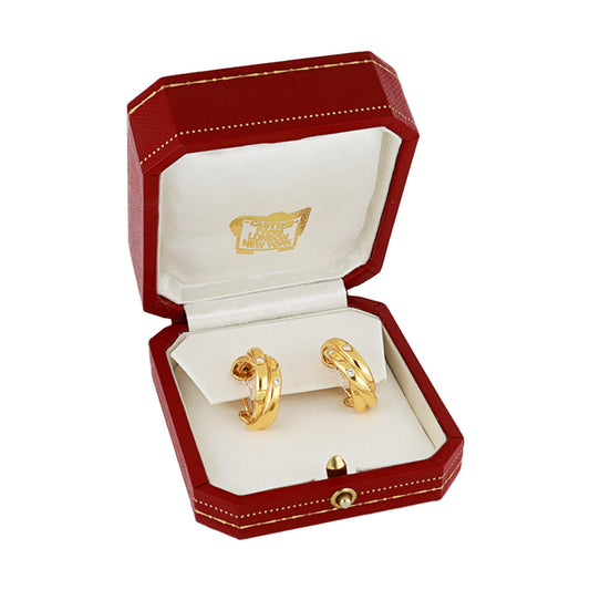 Cartier French Post-1980s 18KT Yellow Gold Diamond Earrings in box