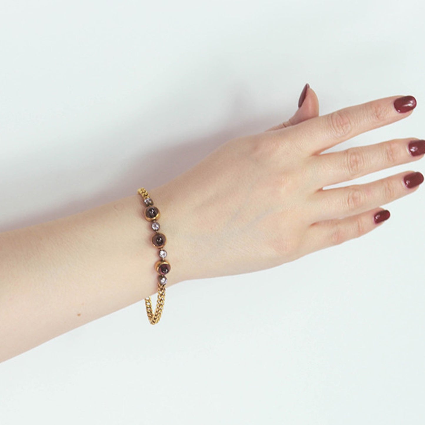 French Victorian Silver & 18KT Yellow Gold Garnet & Diamond Bracelet on wrist