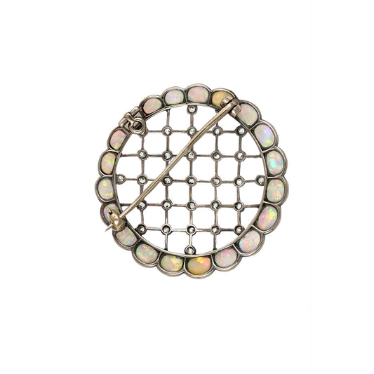 Victorian Silver & 18KT Rose Gold Opal & Diamond Brooch back
