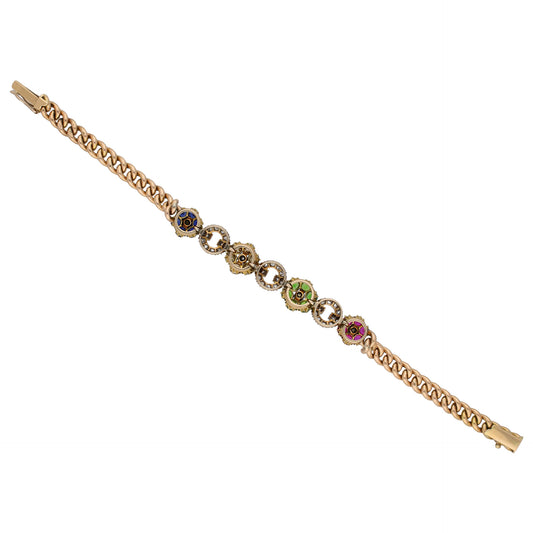 English Victorian Silver & 9KT Yellow Gold Diamond, Demantoid, Ruby & Sapphire Bracelet back