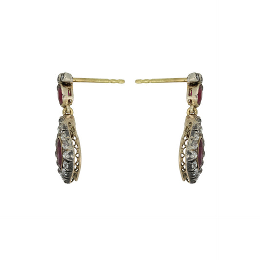 Victorian Silver & 18KT Yellow Gold Ruby & Diamond Earrings side