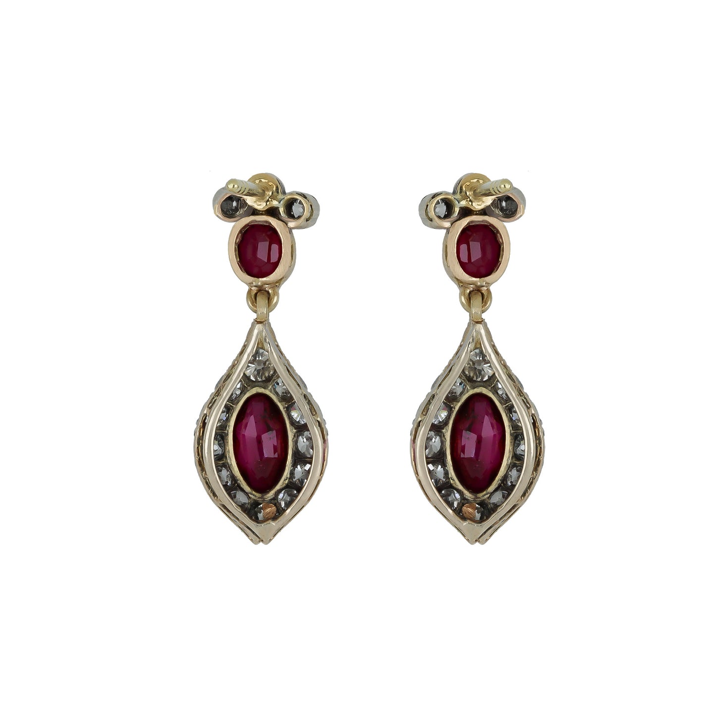 Victorian Silver & 18KT Yellow Gold Ruby & Diamond Earrings back