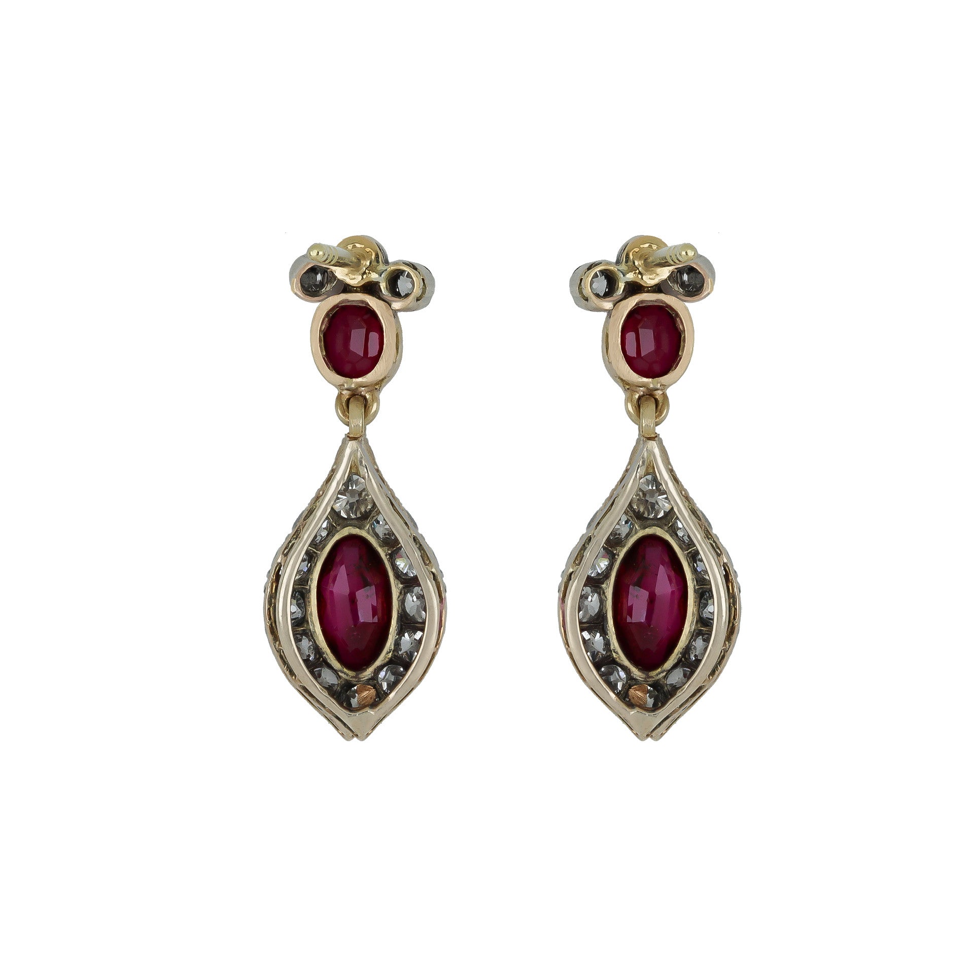 Victorian Silver & 18KT Yellow Gold Ruby & Diamond Earrings back