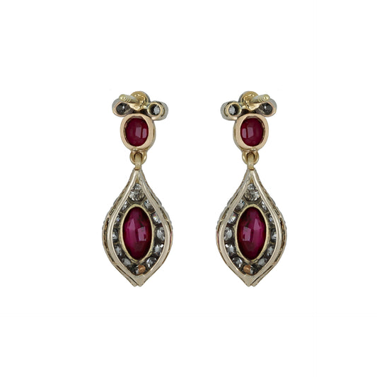 Victorian Silver & 18KT Yellow Gold Ruby & Diamond Earrings back