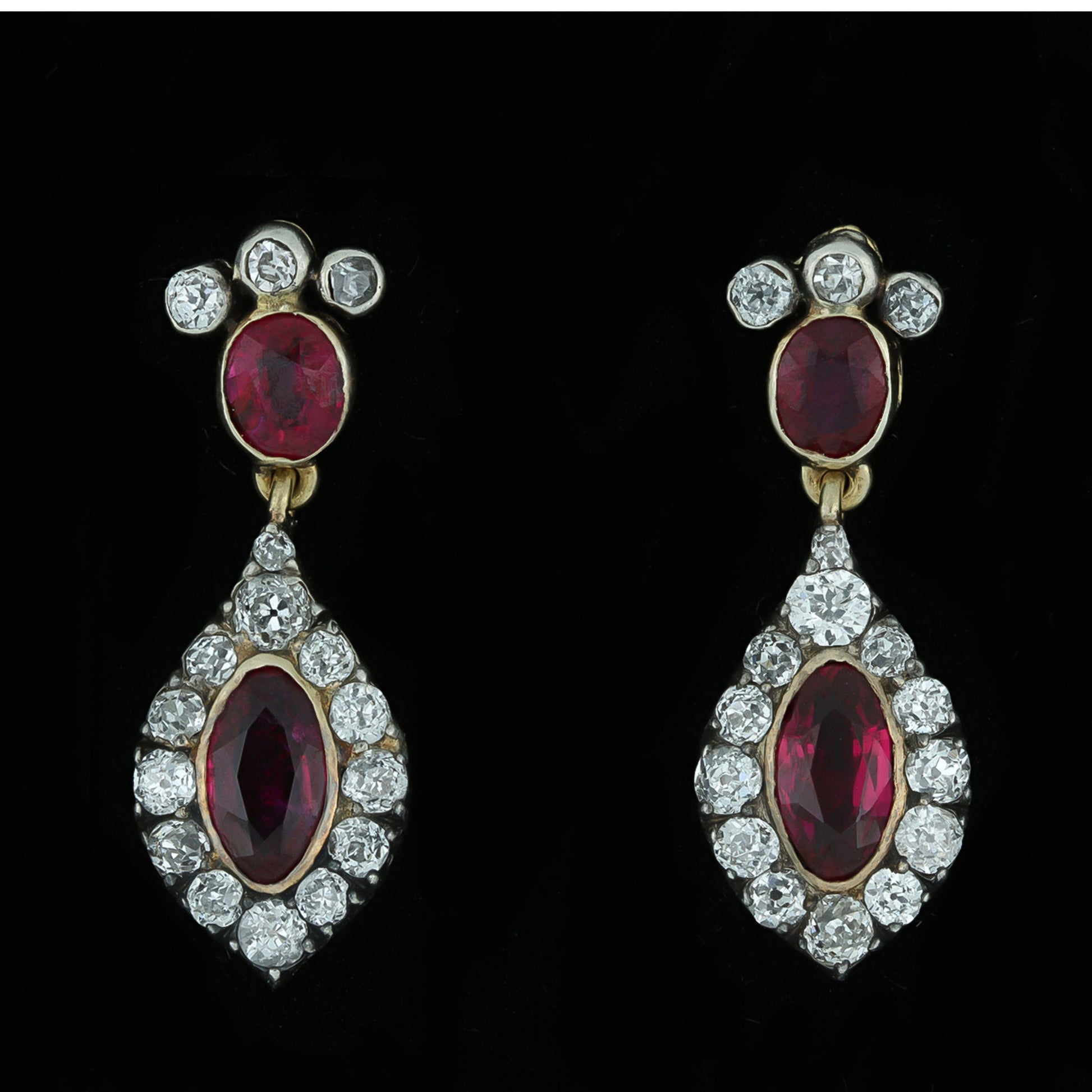 Victorian Silver & 18KT Yellow Gold Ruby & Diamond Earrings front