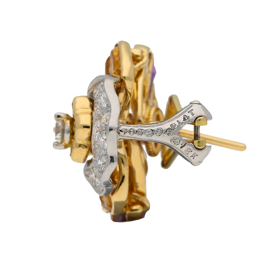 Oscar Heyman Bros. Post-1980s Platinum & 18KT Yellow Gold Diamond, Amethyst & Citrine Pansy Earrings side