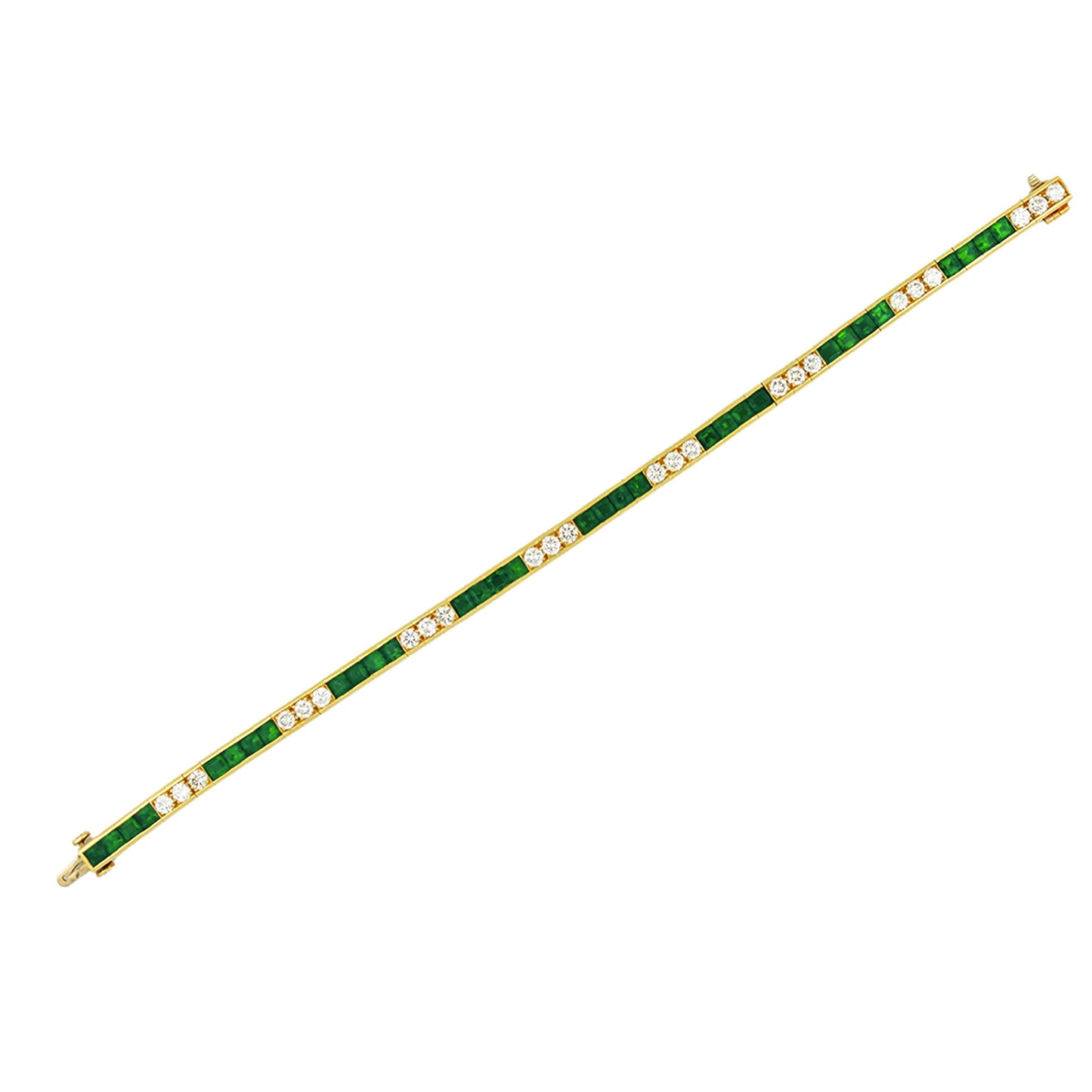 Tiffany & Co. 1980s 18KT Yellow Gold Emerald & Diamond Bracelet front