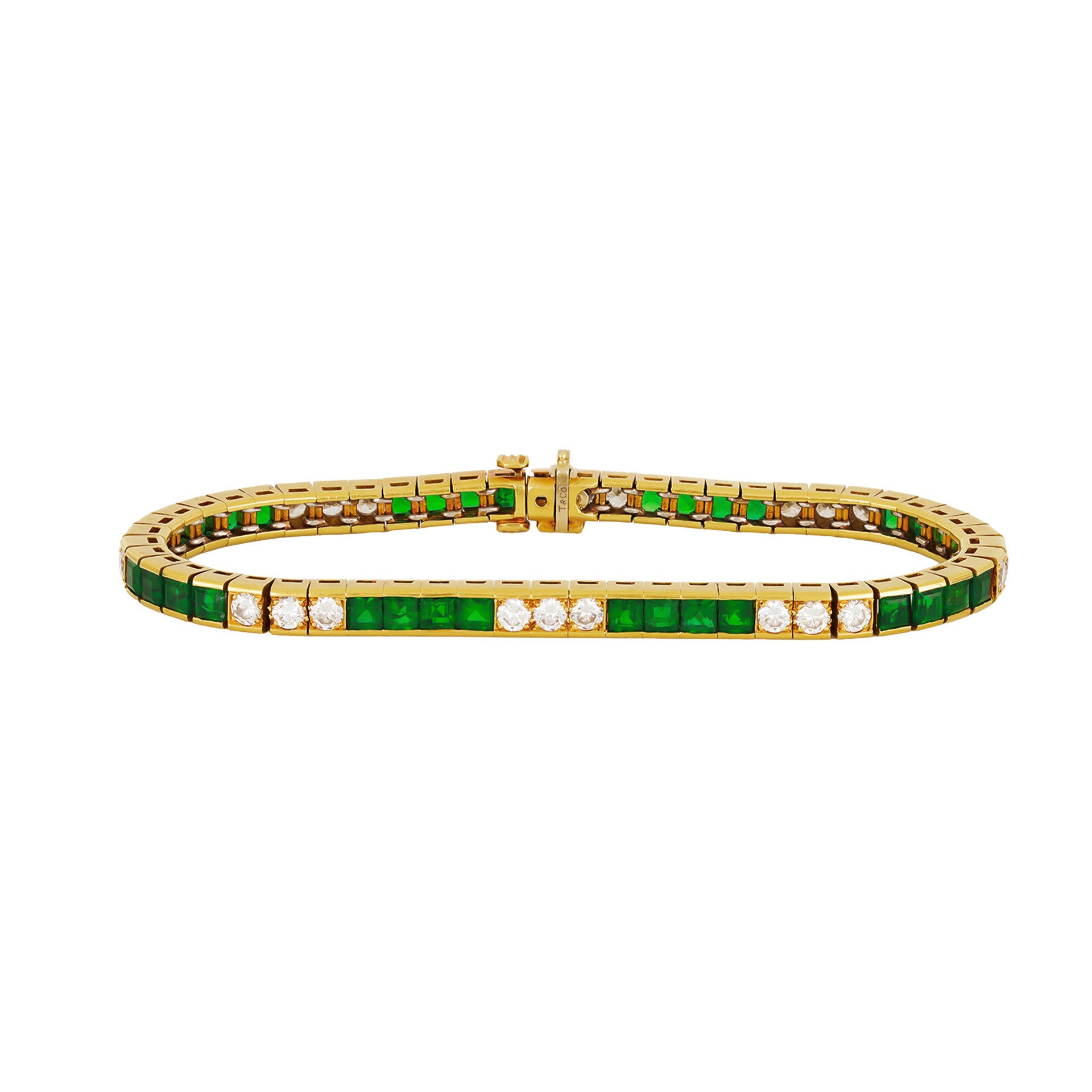 Tiffany & Co. 1980s 18KT Yellow Gold Emerald & Diamond Bracelet front