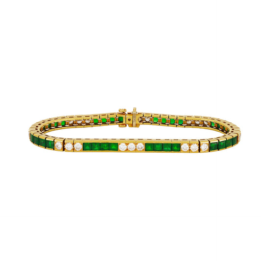 Tiffany & Co. 1980s 18KT Yellow Gold Emerald & Diamond Bracelet front