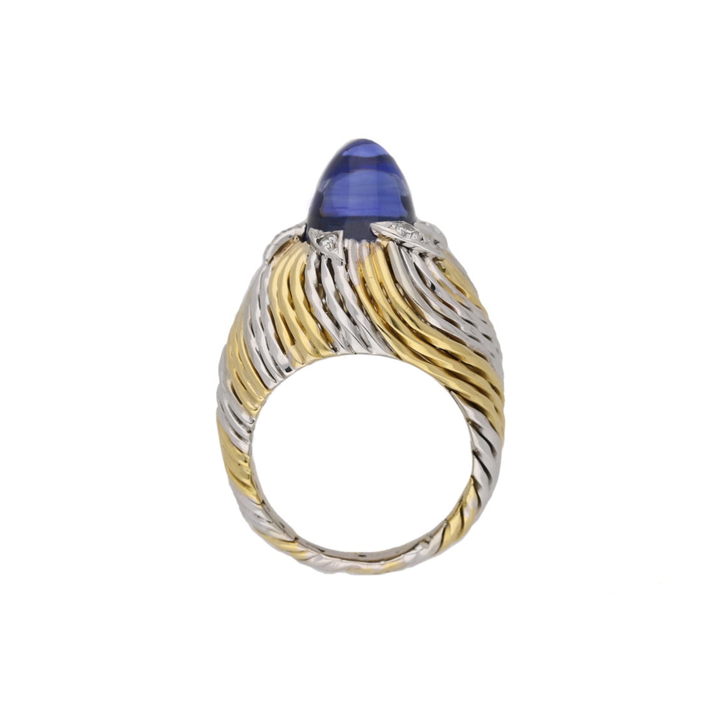 Pierre Sterle 1950s 18KT White & Yellow Gold Sapphire & Diamond Ring profile