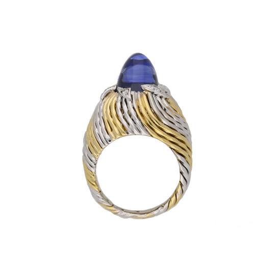 Pierre Sterle 1950s 18KT White & Yellow Gold Sapphire & Diamond Ring profile