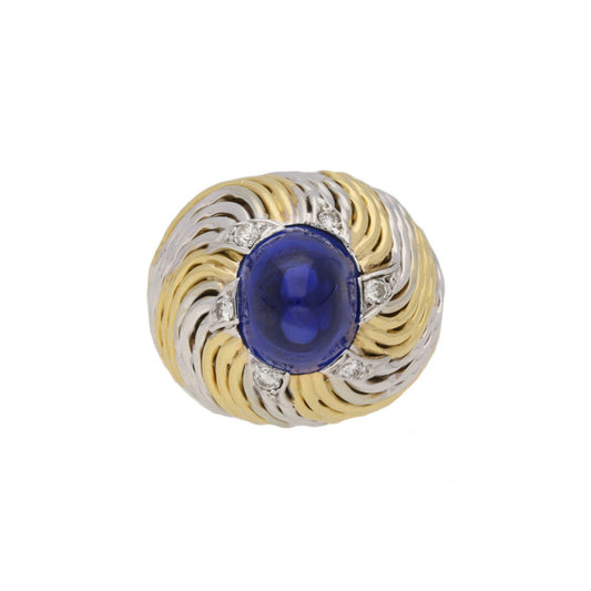 Pierre Sterle 1950s 18KT White & Yellow Gold Sapphire & Diamond Ring front