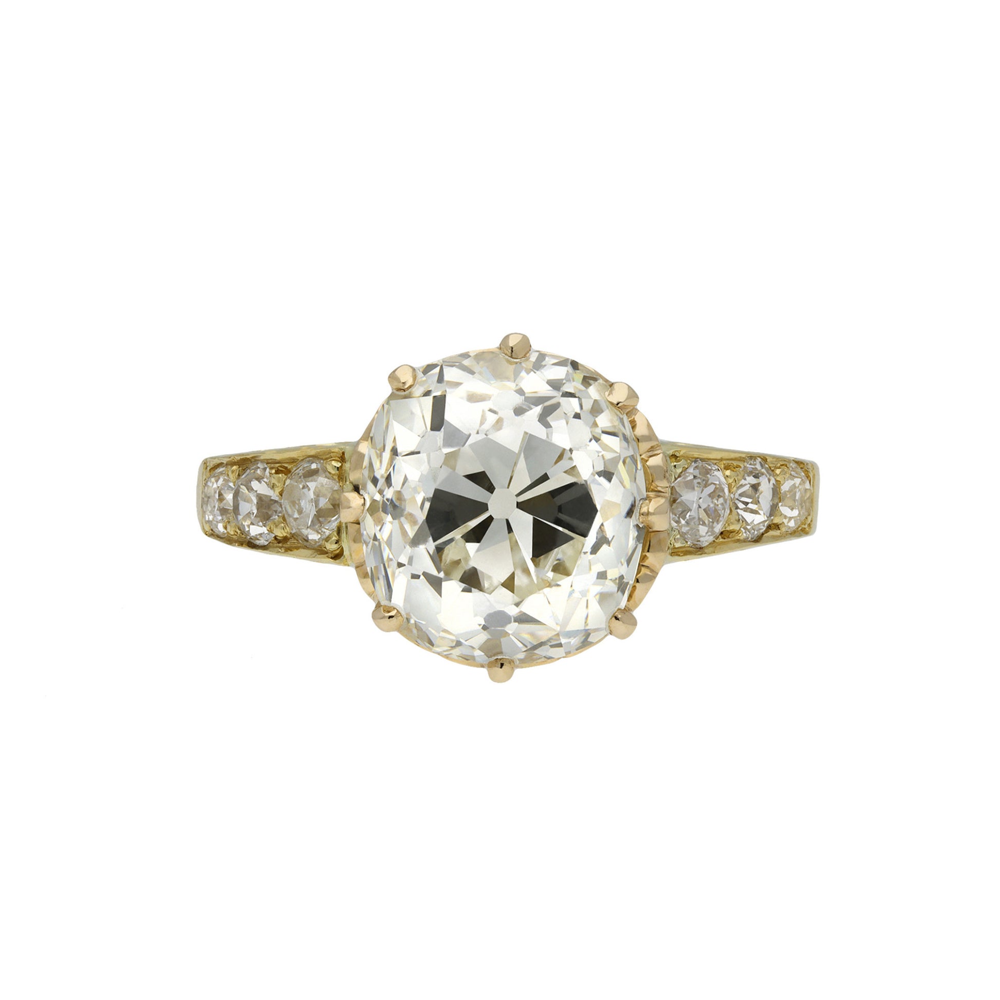 Victorian Diamond in Modern 18KT Yellow Gold Diamond Ring front