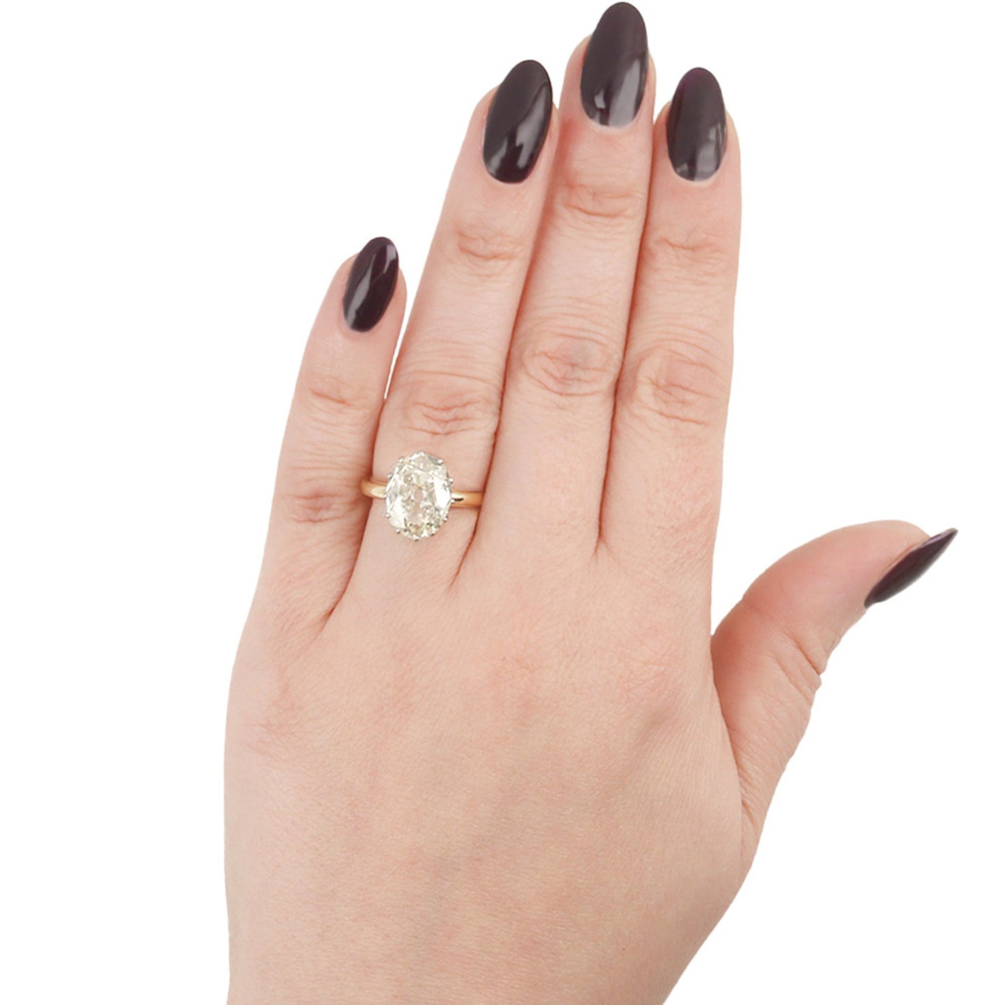 Edwardian Platinum & 18KT Yellow Gold Diamond Ring on finger