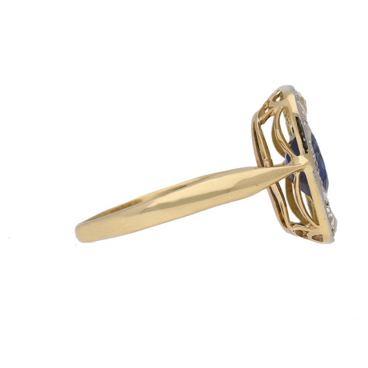 Edwardian Platinum & 18KT Yellow Gold Sapphire & Diamond Ring side