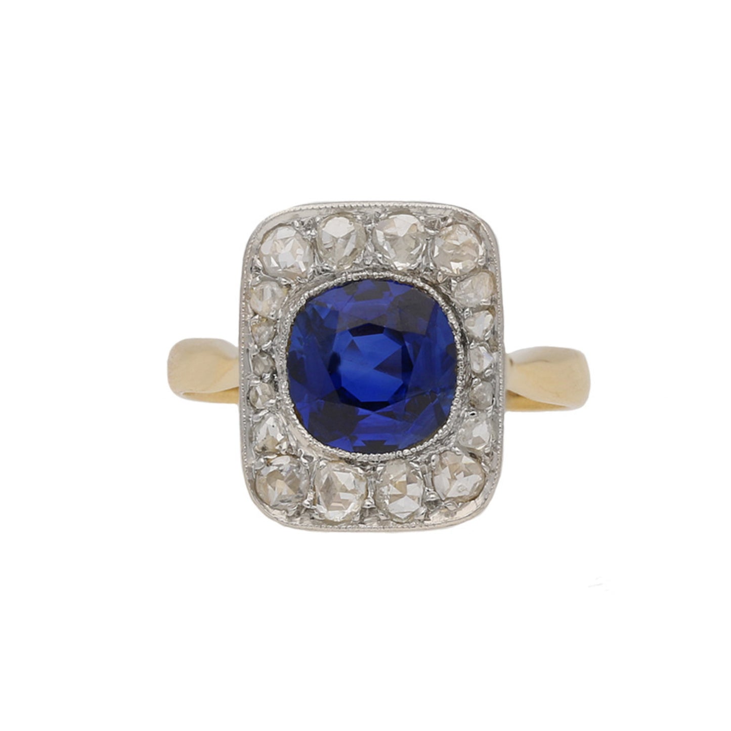 Edwardian Platinum & 18KT Yellow Gold Sapphire & Diamond Ring front