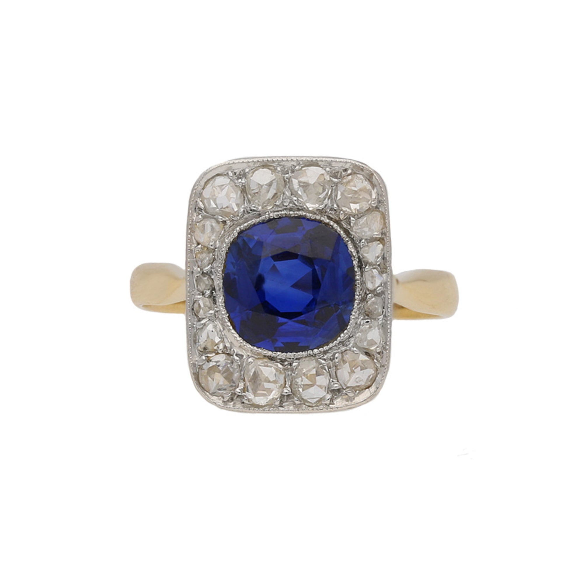 Edwardian Platinum & 18KT Yellow Gold Sapphire & Diamond Ring front