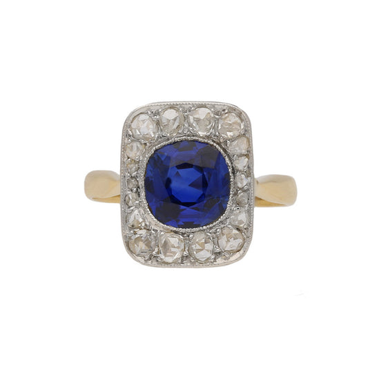 Edwardian Platinum & 18KT Yellow Gold Sapphire & Diamond Ring front